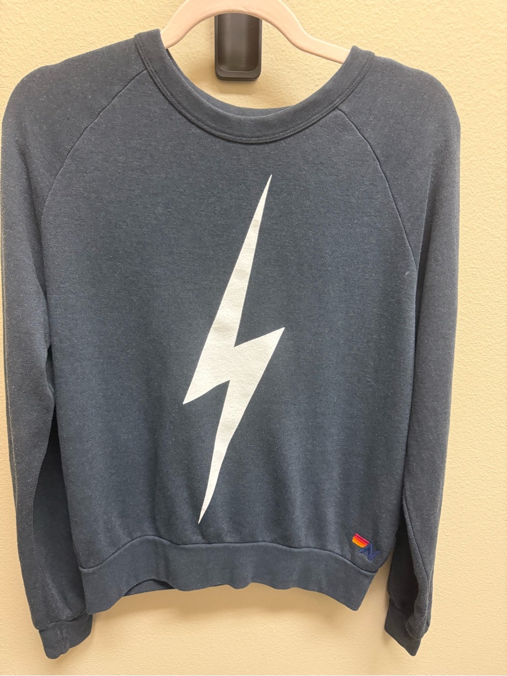 Aviator Nation Charcoal Bolt Crew Sweatshirt | White Lightning | Size XS